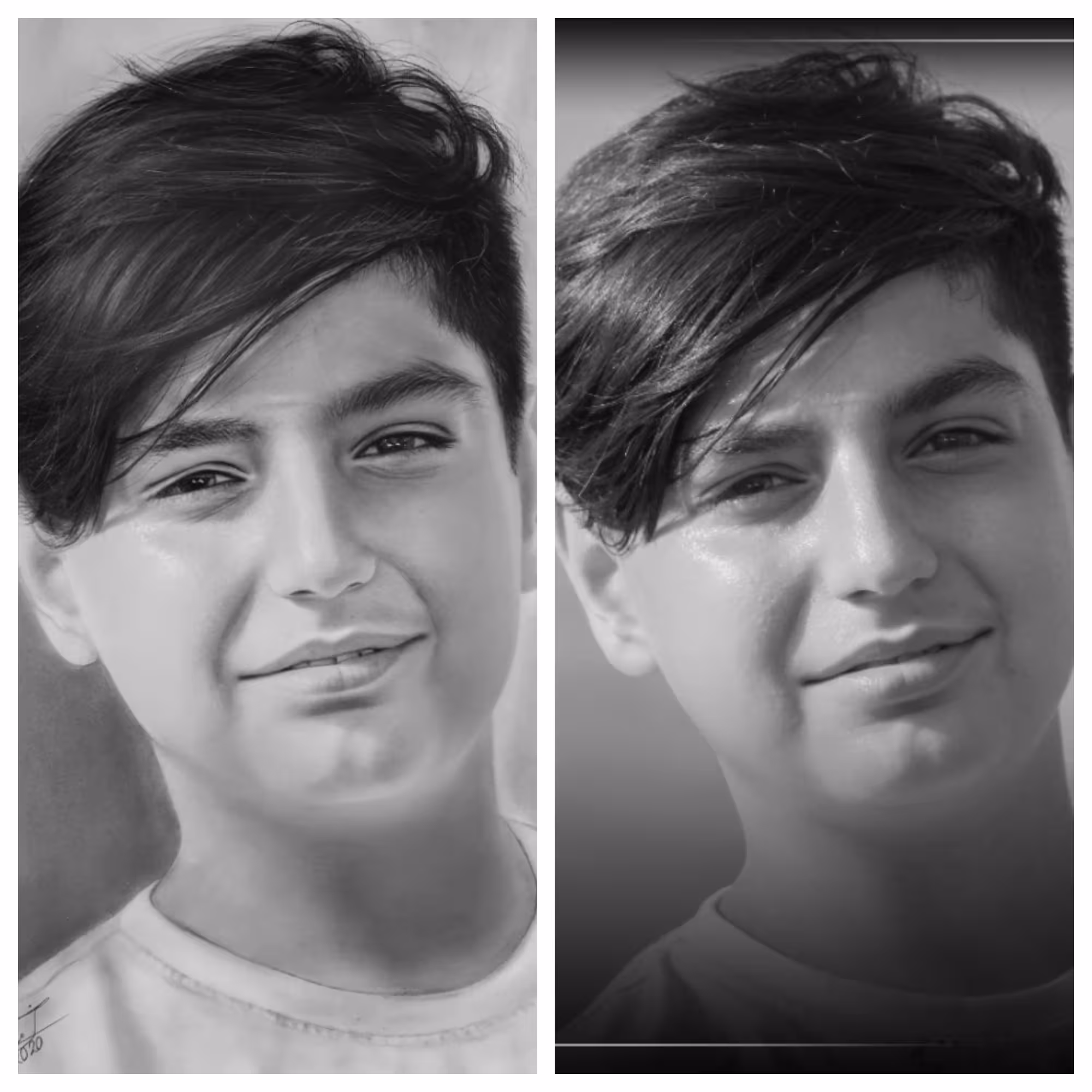 نقاشی سیاه قلم به سفارش مشتری در سایز 50 در 70  به سبک رئال