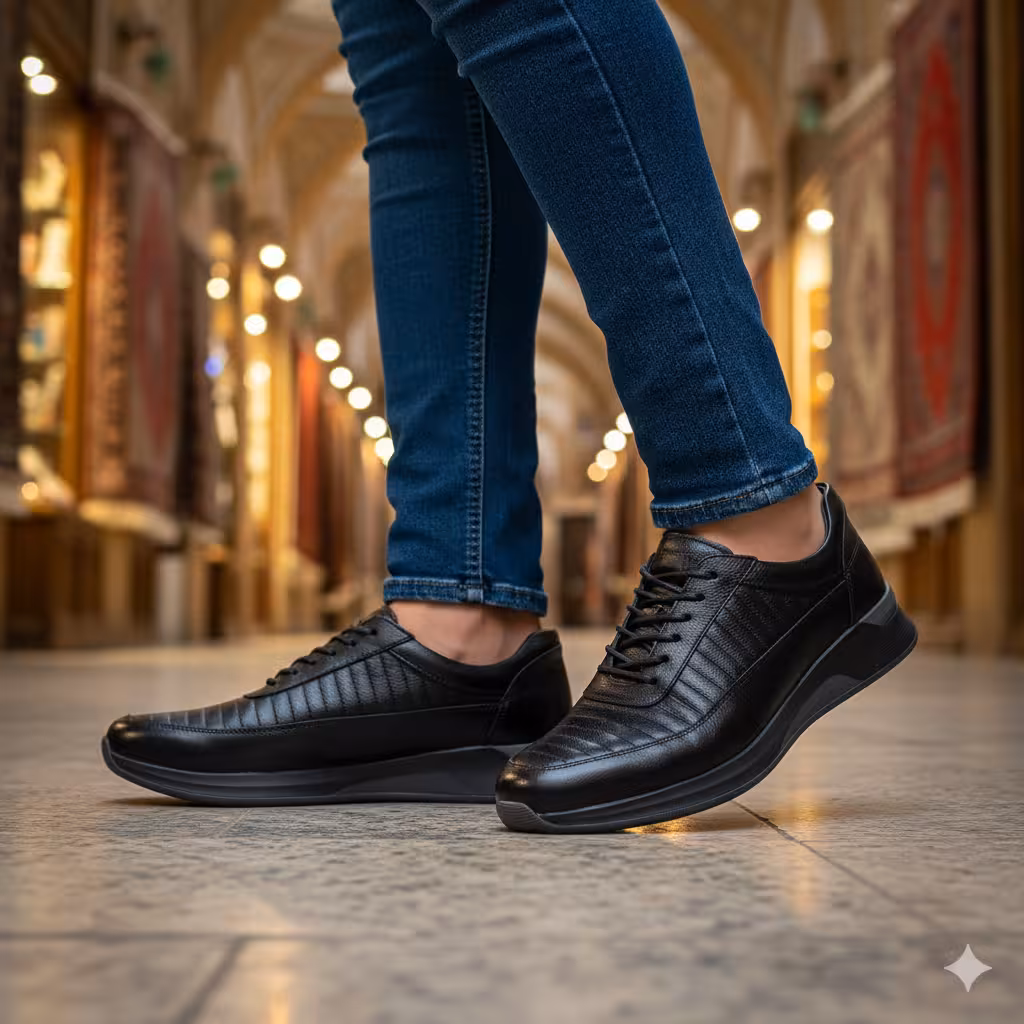 کفش چرم مردانه اسپرت کد SP019BK رنگی مشکی