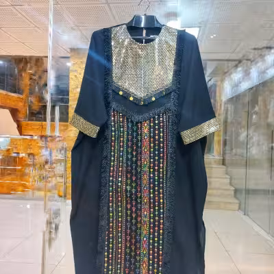 پیراهن مهمانی زنانه مدل کفتان بلند جلوبسته