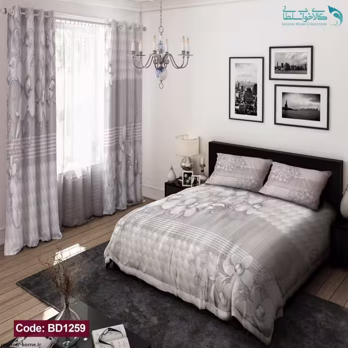 روتختی طرح گل های سفید دونفره کد BD1259