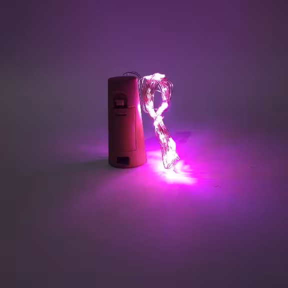 ریسه مفتولی درب بطری 2متری 20لامپه صورتی باطری خور