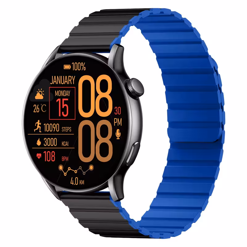 ساعت هوشمند گلوریمی مدل M2 MAX دارای قابلیت های صفحه نمایش رنگی، صفحه نمایش لمسی، قابلیت مکالمه از طریق بلوتوث بند سیلیکون | کالا مکس