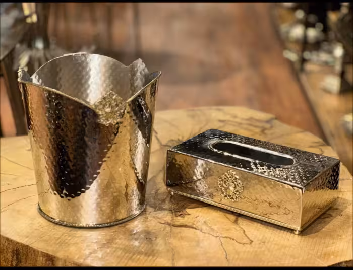 سطل و دستمال برنج گرد لبه دالبورطلایی آسا