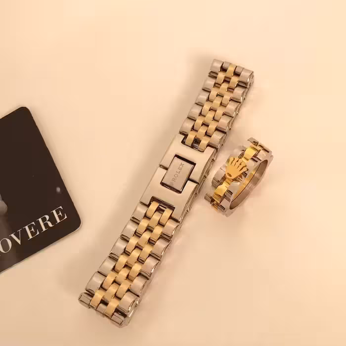 ست دستبند انگشتر رولکس دو رنگ زنانه و مردانه 450540630