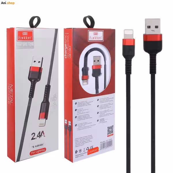 کابل شارژ فست تایپ سی Earldom مدل EC-043- مشکی قرمز