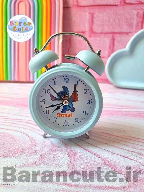 ساعت رومیزی فانتزی زنگ دار بدنه فلزی طرح استیج آبی پاستیلی
