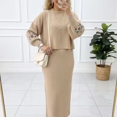 ست بافت آستین گلدوزی