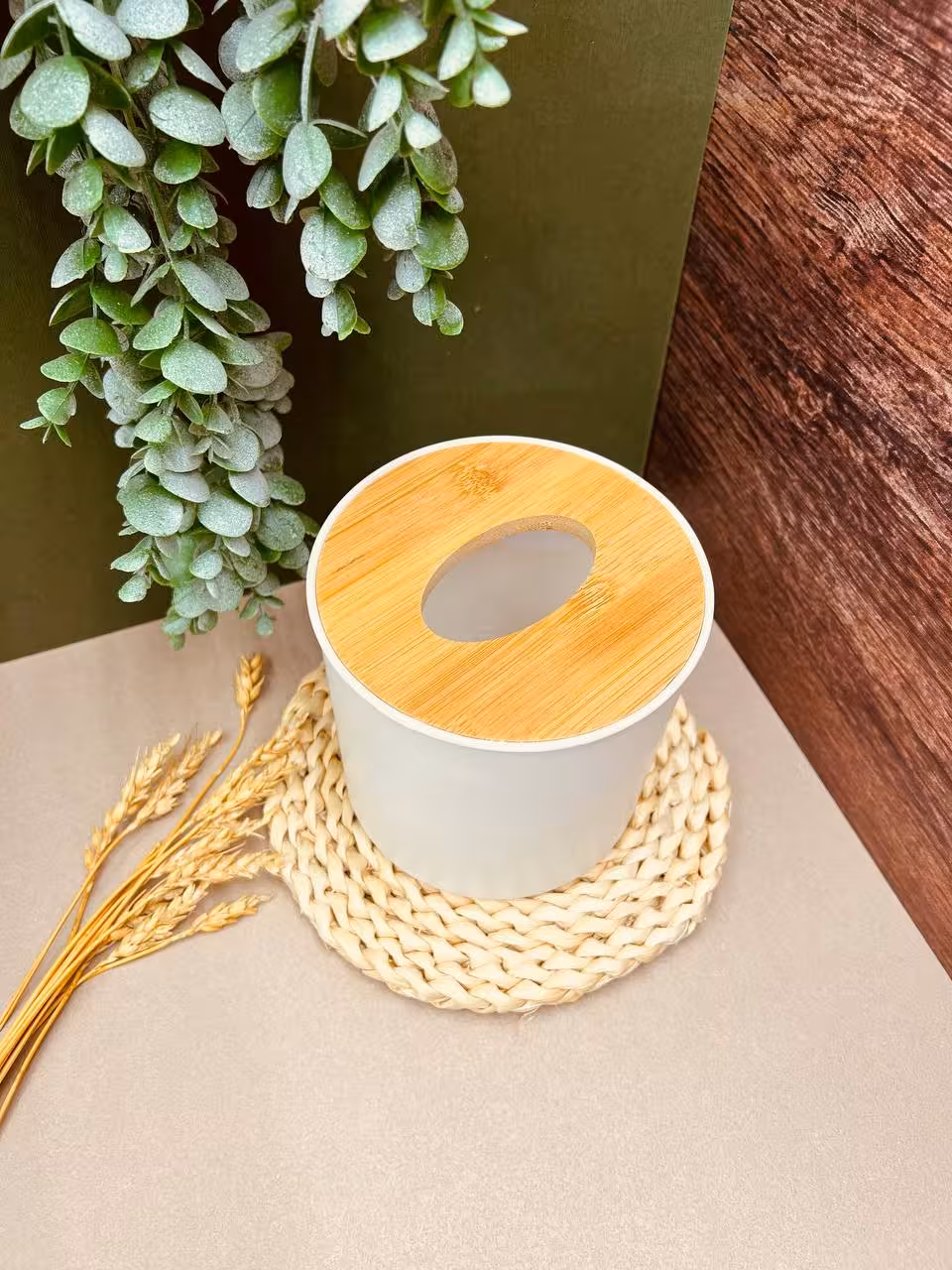 جا دستمال گرد سر چوبی بدنه سفید bm76