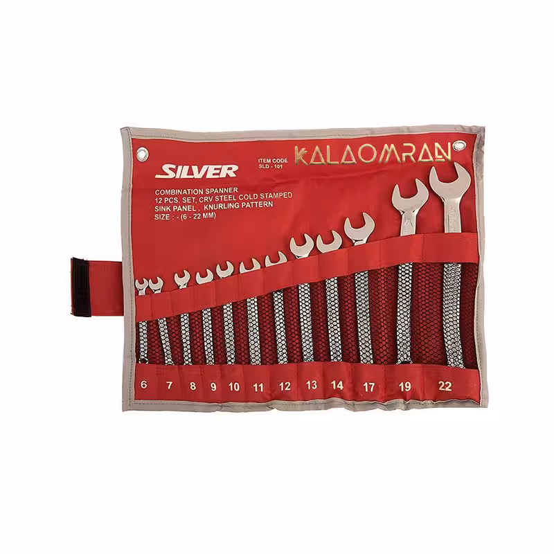 مجموعه 12 عددی آچار یک سر تخت یک سر رینگی سیلور مدل SLD-101