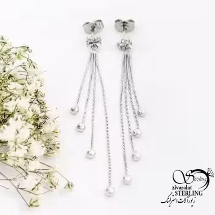 گوشواره ژوپینگ سفید طرح طلا آویز گوی دار کد 19717