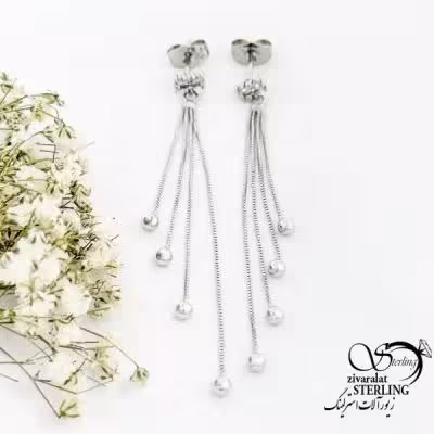 گوشواره ژوپینگ سفید طرح طلا آویز گوی دار کد 19717