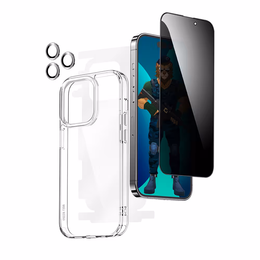 محافظ صفحه نمایش حریم شخصی گرین مدل protection pack مناسب برای گوشی موبایل اپل iPhone 14 Pro به همراه محافظ پشت گوشی و محافظ لنز دوربین و کاور