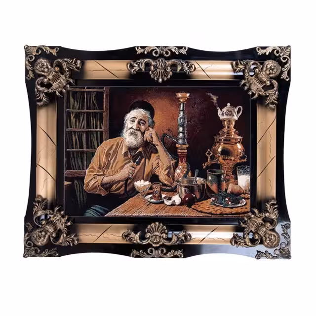 تابلو فرش ماشینی دنیای فرش طرح قهوه خانه کد 166