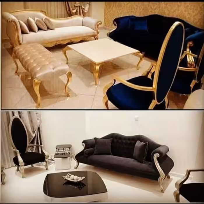 مبل کلاسیک مدل لورنزو پشت بیضی ست 8نفره با جلومبلی و عسلی 