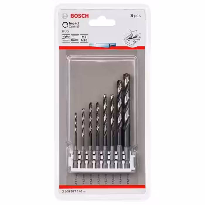ست 8 تایی مته HSS دنباله دار بوش BOSCH سایز M3-M10