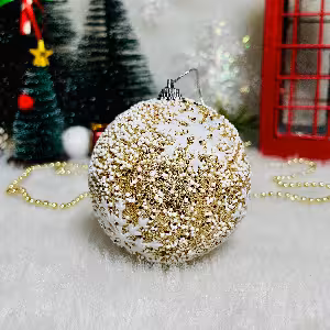 گوی کریسمس کرم طلایی برفی 8 سانت کد 202