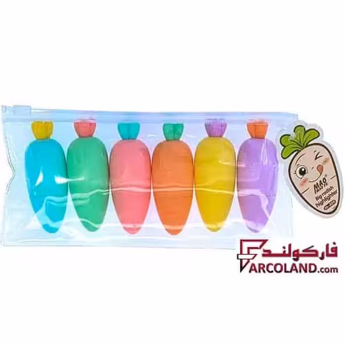 ماژیک هایلایت طرح هویج رنگی بسته 6 رنگ کد M-809 | علامت گذار