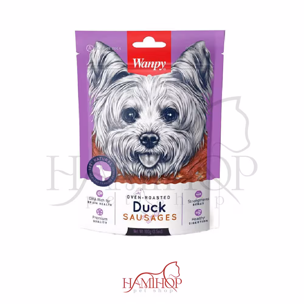 تشویقی سگ ونپی طعم سوسیس با گوشت اردک مدل duck Sausages وزن 100گرم