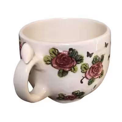 فنجان سرامیکی مدل نگین طرح گل برجسته