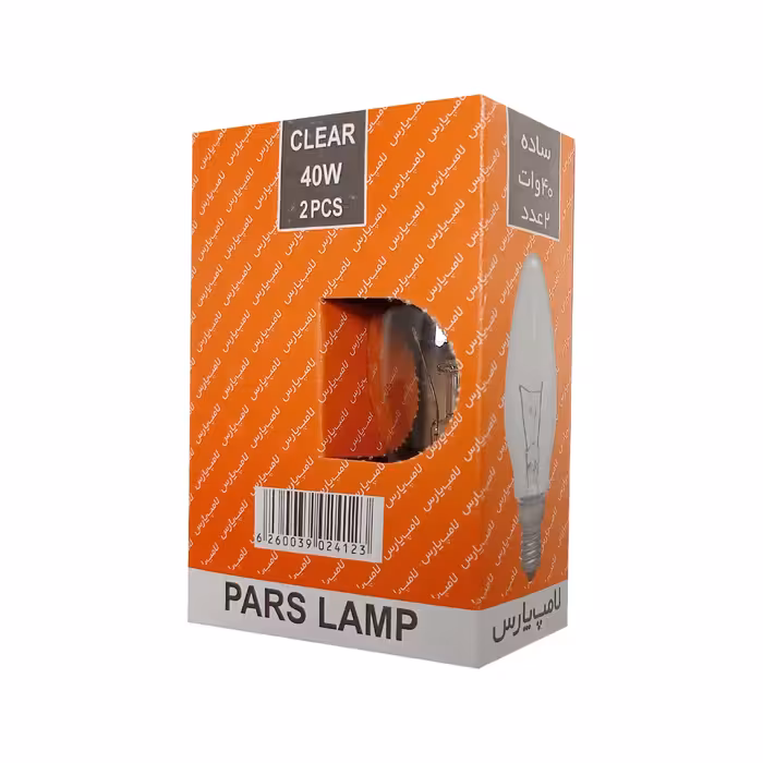 لامپ شمعی 40 وات پارس شهاب مدل ساده پایه E14 بسته 2 عددی