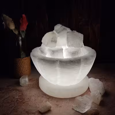 آباژور سنگ نمک مدل کاسه شیاردار پایه سنگی کد 200