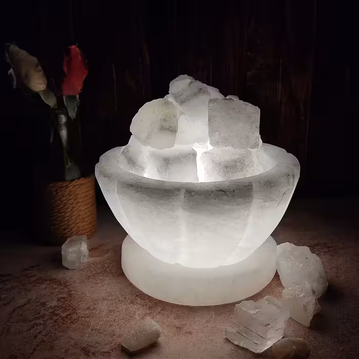 آباژور سنگ نمک مدل کاسه شیاردار پایه سنگی کد 200