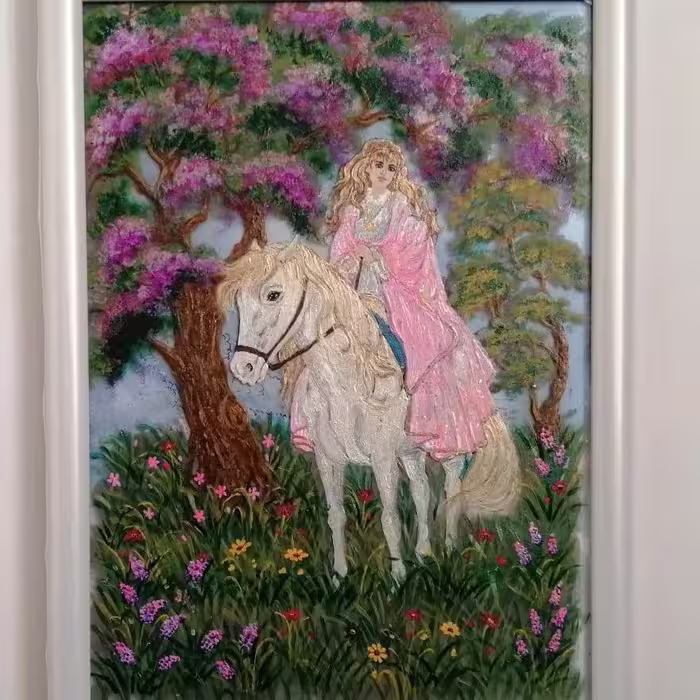 تابلو نقاشی ویترای طرح بانوی بهشت