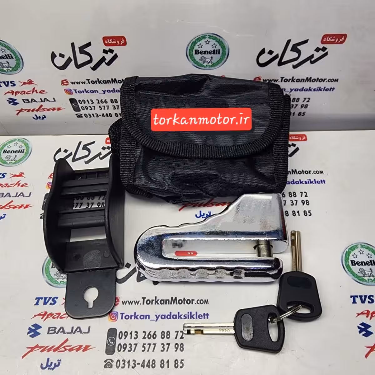 قفل دیسکی ضخیم پایه دار همراه کیف رنگ استیل ( کیفیت درجه 1 )