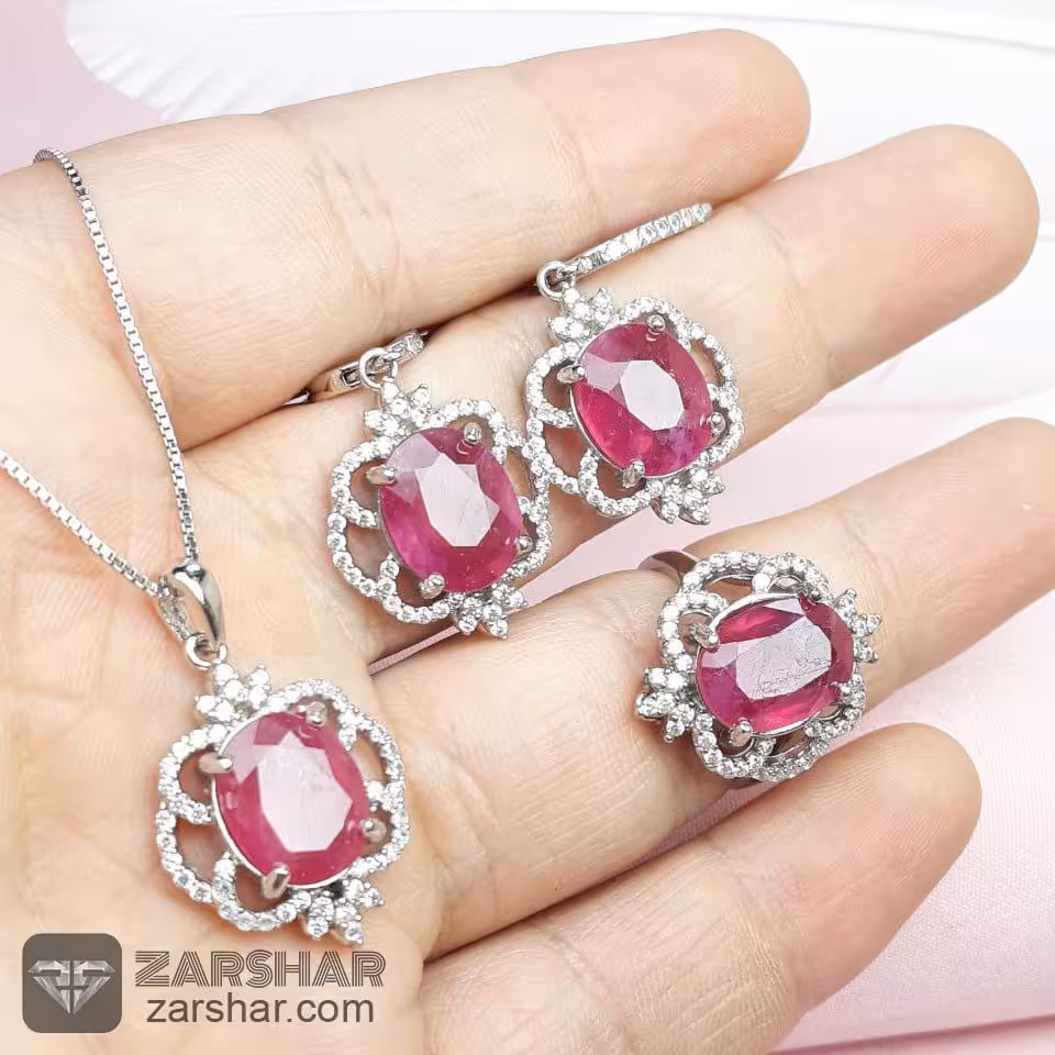 نیم‌ ست نقره یاقوت سرخ اصل با روکش آب رادیوم