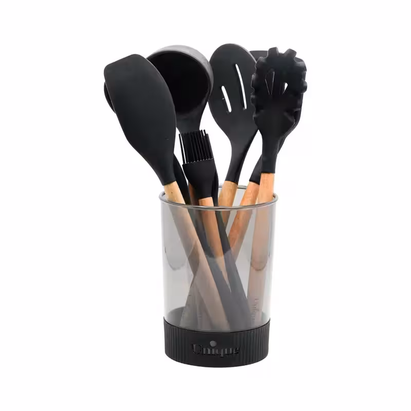 ست کفگیروملاقه سیلیکون دسته چوبی 10 پارچه un-1175