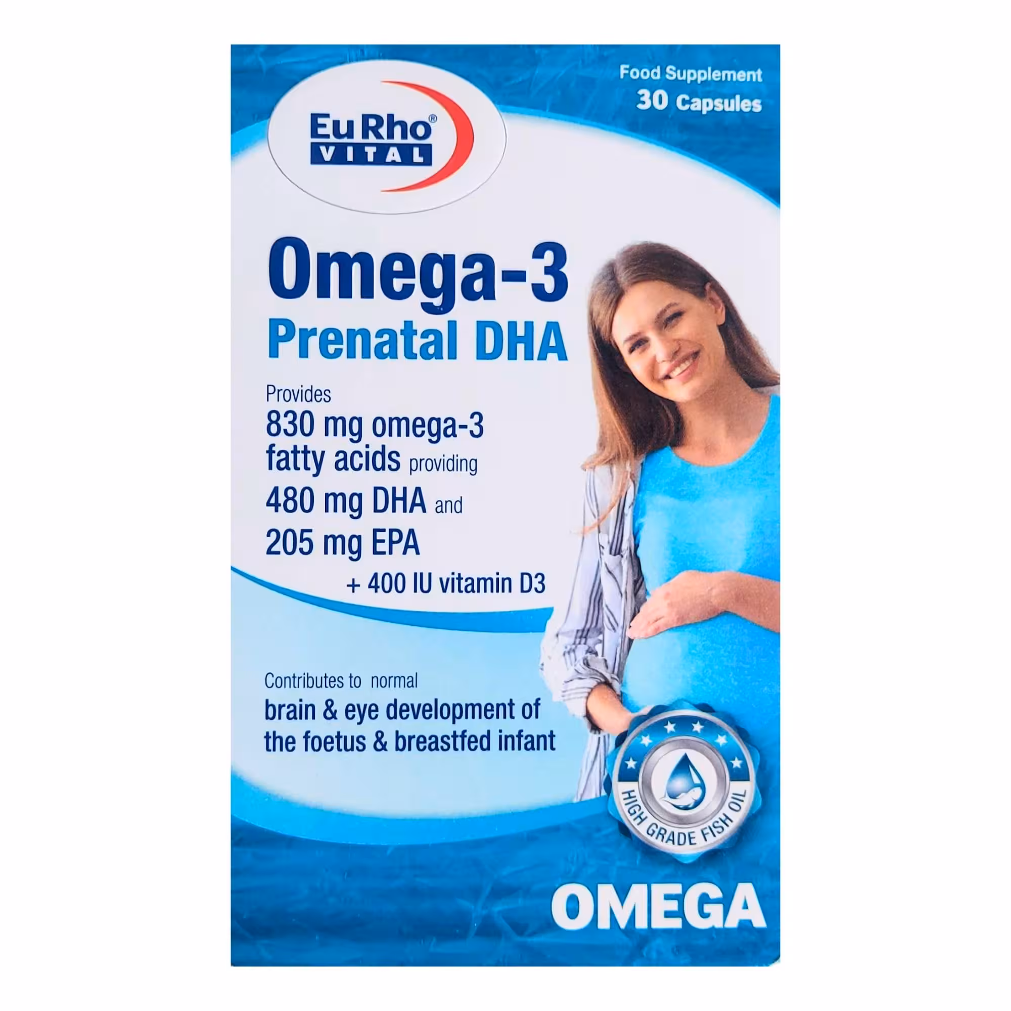 کپسول ژلاتینی امگا3 پریناتال دی اچ آ یوروویتال بسته 30عددی