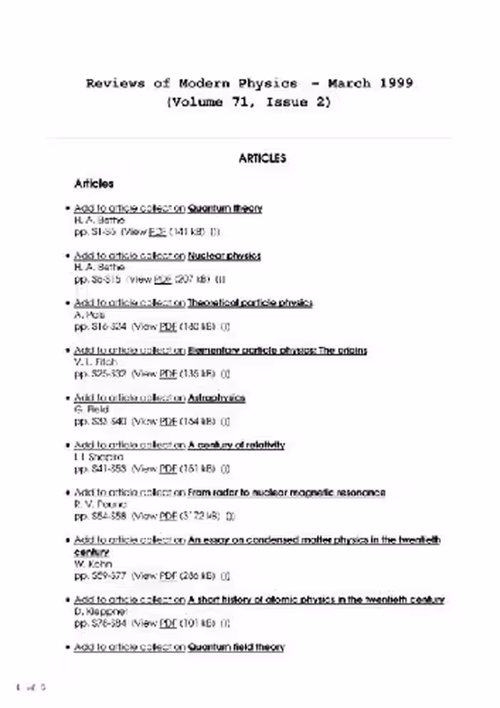 خرید و دانلود نسخه کامل کتاب Centennary Issue Rev.Mod.Phys., vol.71, issue 2