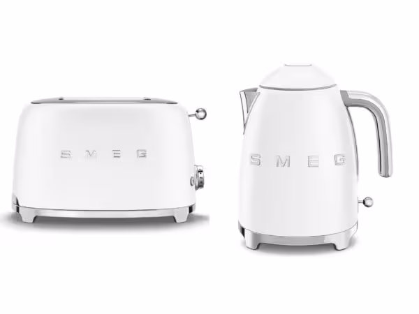 ست کتری و توستر اسمگ رنگ سفید مات Smeg KLF03 و Smeg TSF01