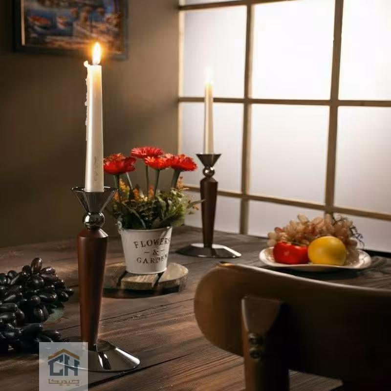 شمعدان چوب و استیل ست 2 تایی مدل 0453