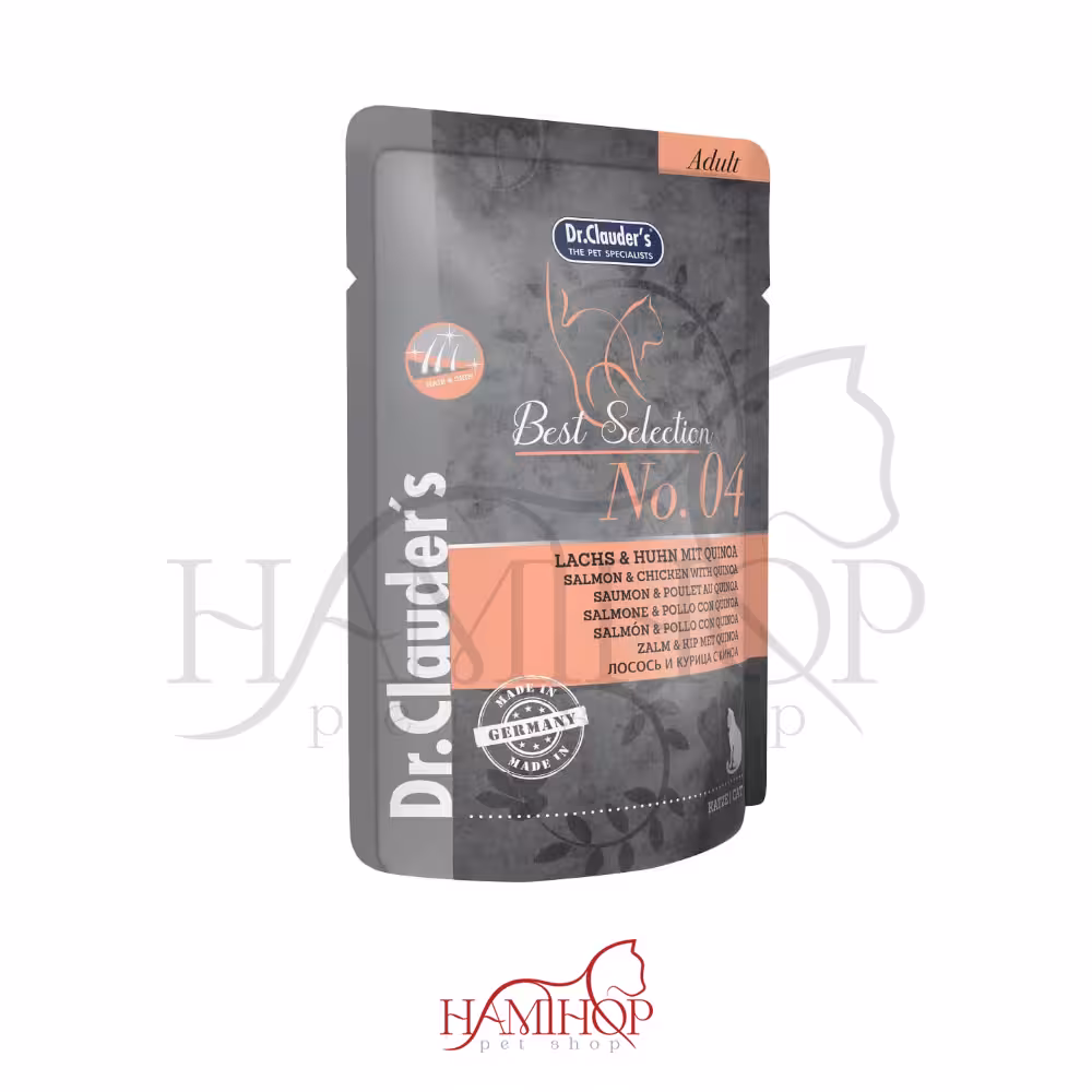 پوچ گربه بالغ دکتر کلادرز با طعم مرغ و سالمون و کینوا 85گرم Dr Clauder´s chicken & salmon & quinoa