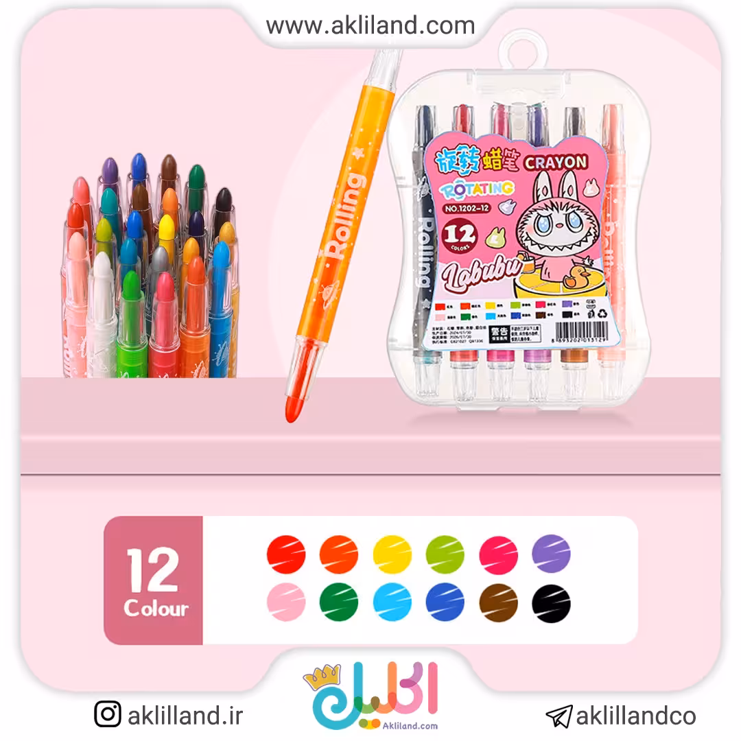 مداد شمعی چرخشی 12 تایی لبوبو