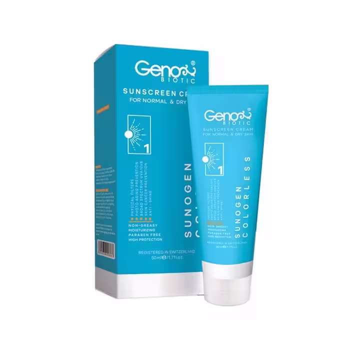 کرم ضد آفتاب مخصوص پوست نرمال و خشک بی رنگ Geno Biotic