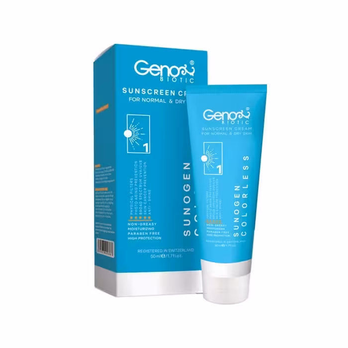 کرم ضد آفتاب مخصوص پوست نرمال و خشک بی رنگ Geno Biotic