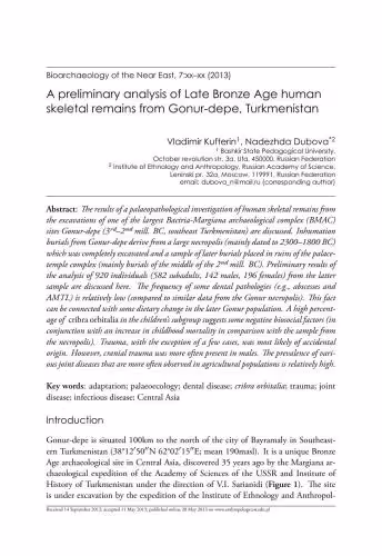 خرید و دانلود نسخه کامل کتاب A preliminary analysis of Late Bronze Age human skeletal remains from Gonur-depe, Turkmenistan