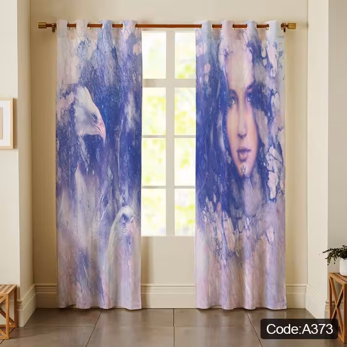 پرده پانچی مخمل چاپی دخترانه کد 373