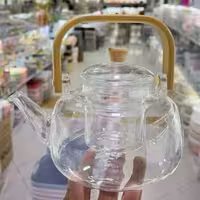 کتری پیرکس شفاف دسته بامبو