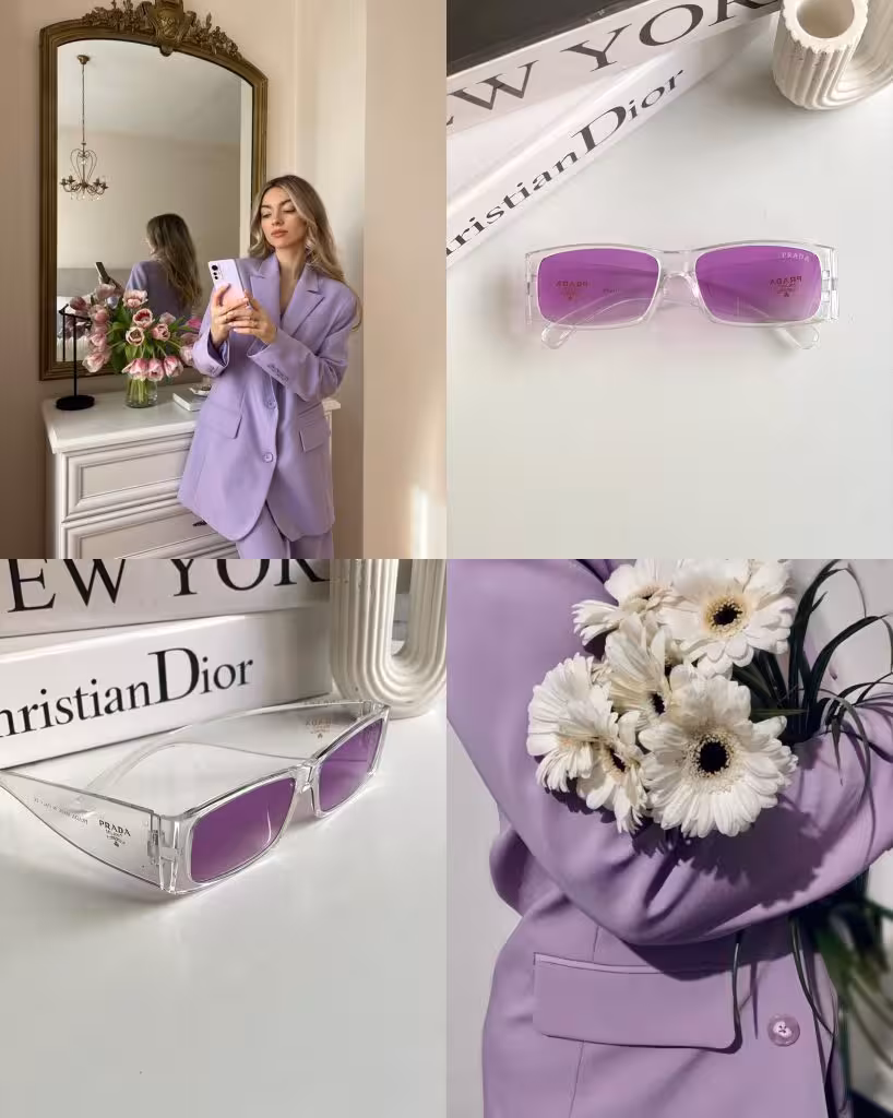 عينك آفتابي برند Prada زنانه یخی گلبهی ترند يووي 400