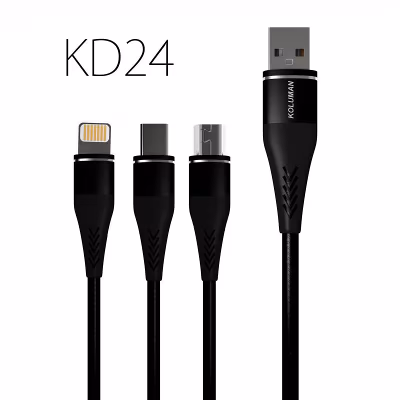 کابل شارژر 3 کاره lightning/microUSB/USB-C کلومن Koluman مدل KD-24 طول 1.2 متر