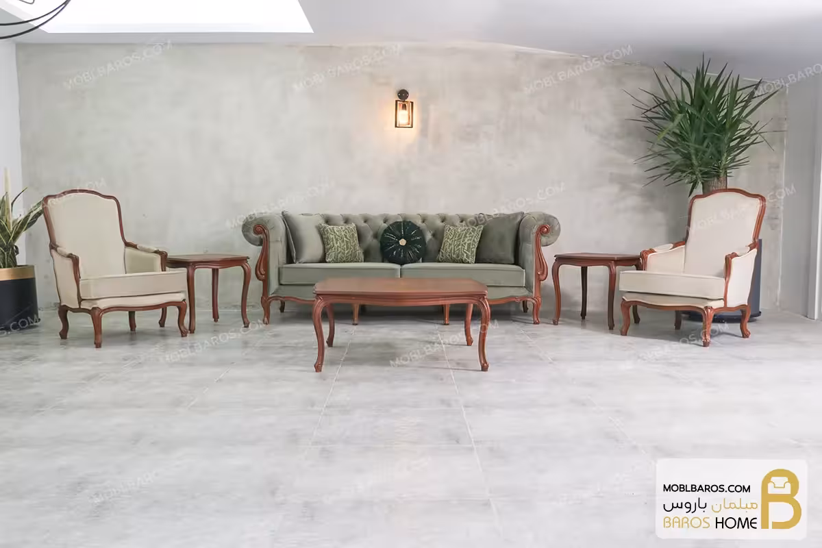 ست مبلمان ترکیبی ابزاری و چستر نیکا و مبل فرانسوی