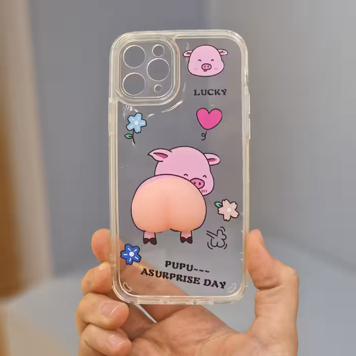 قاب آیفون 11 پرو شفاف طرح دار مدل خوک هلویی