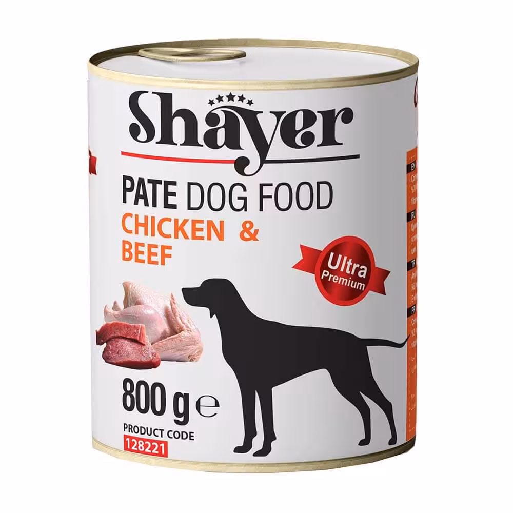 کنسرو سگ شایر طعم مرغ و بیف وزن 800 گرم