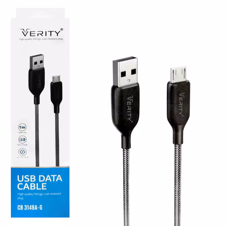 کابل دیتا و شارژ اندروید VERITY مدل 3149 خاکستری