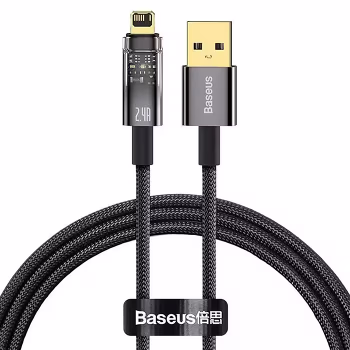 کابل تبدیل USB-A به لایتنینگ هوشمند بیسوس مدل CATS000401 با قابلیت شارژ سریع 2.4 آمپر، قطع خودکار و طول 1 متر