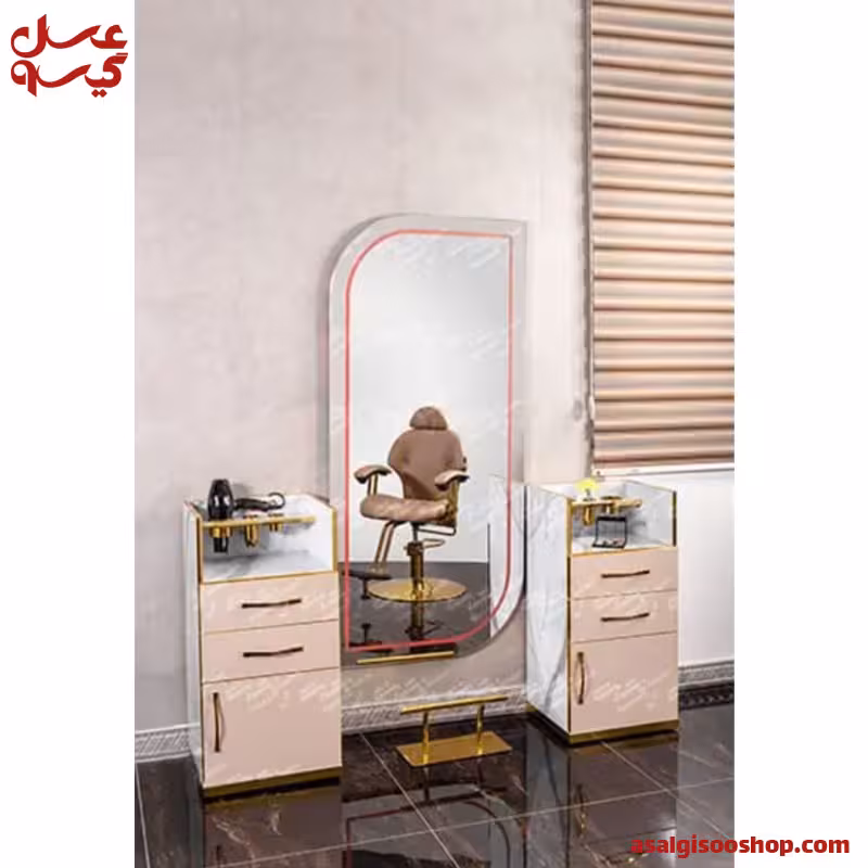 آینه دیواری با فرم فلزی با بک لایت  و دو عدد فایل کنار اینه آرایشگاه 9060 برند صنعت نواز | کد 2813