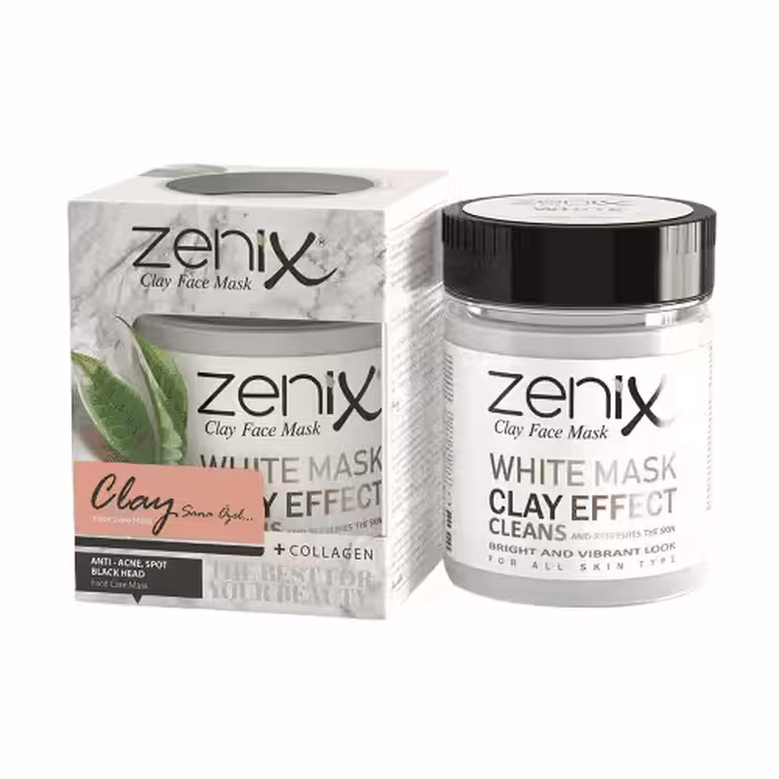 مشخصات، خرید و قیمت ماسک صورت خاک رس سفید و گیلاس زنیکس Zenix مناسب انواع پوست حجم 190 گرم ⭐️ ویان مارکت